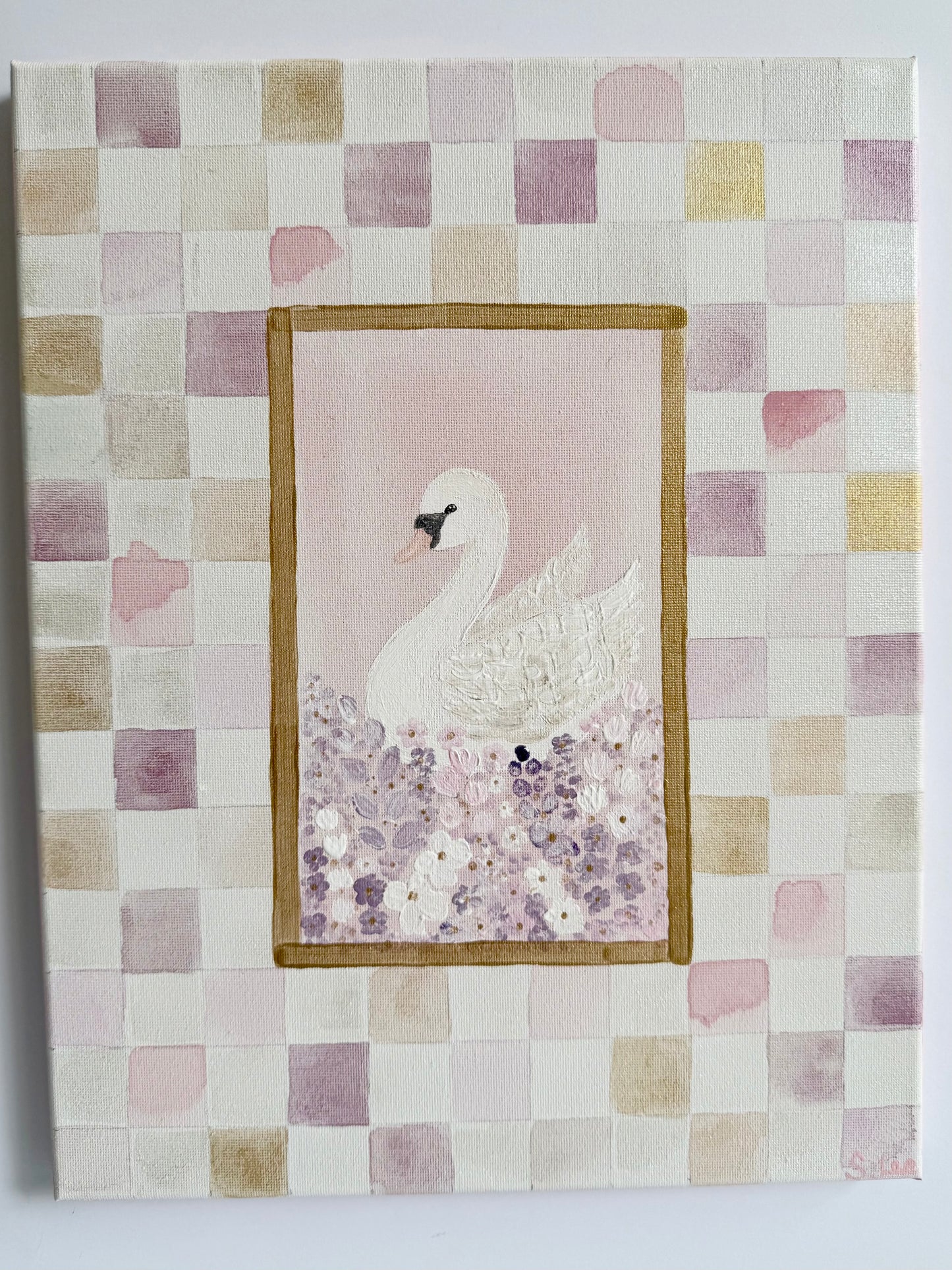 Shimmering Swan - Original Painting - Baby Girl Nursery Art