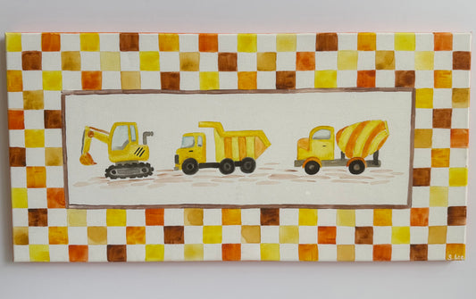 Construction Kids Room Art - Original Painting - Toddler Boy Room Wall Decor