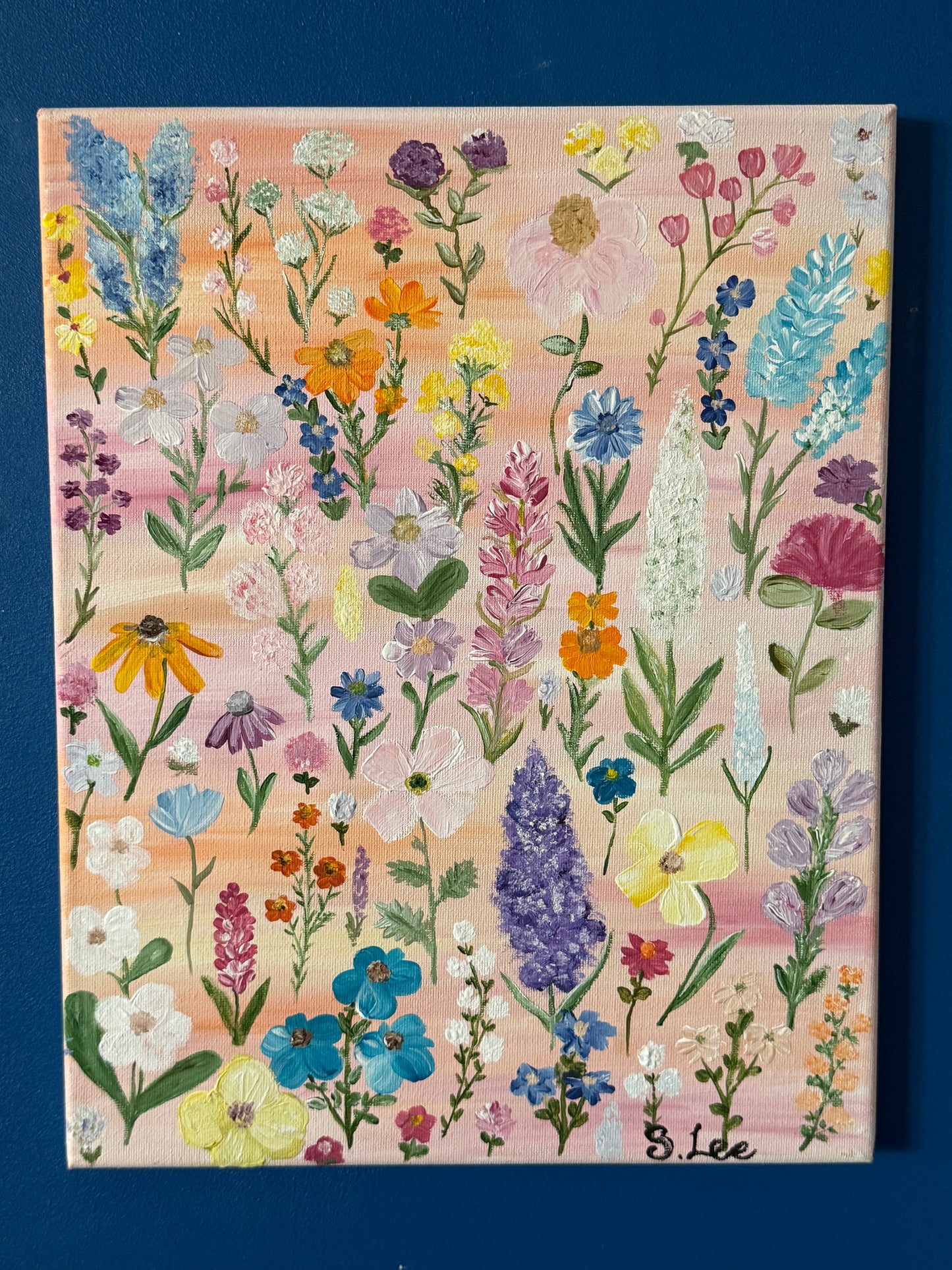 Wildflower Sunset Painting - Wildflower Wall Art - Acrylic on Canvas - Colorful Flower Art - Kids Room Decor