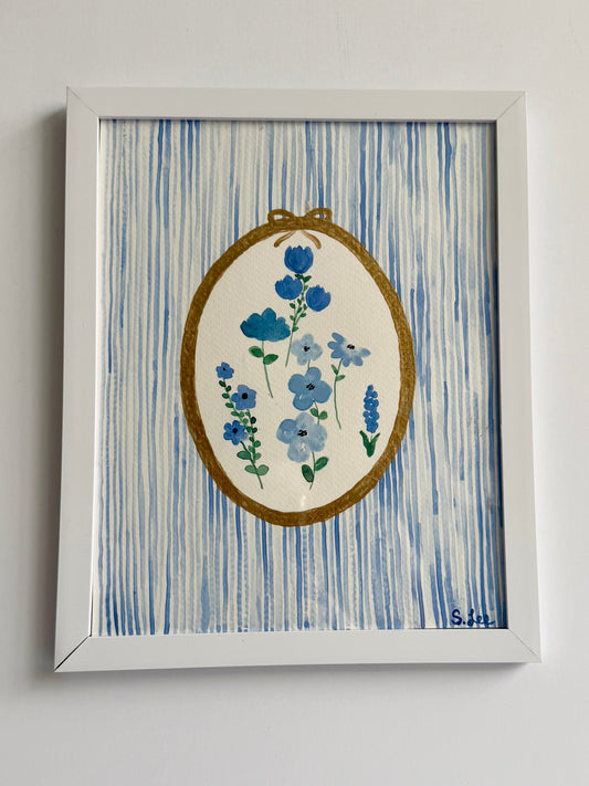 Vintage Style Flowers - Original Painting - Baby Girl Nursery Art