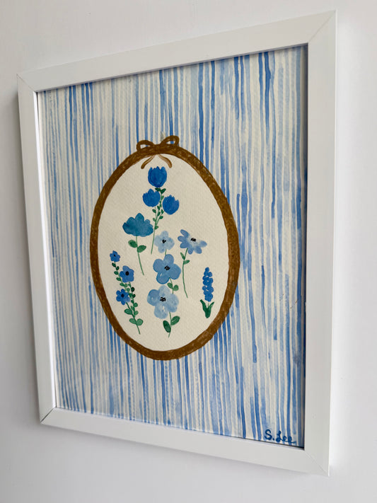 Vintage Style Flowers - Original Painting - Baby Girl Nursery Art